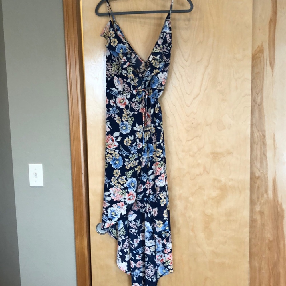 Floral wrap high low dress